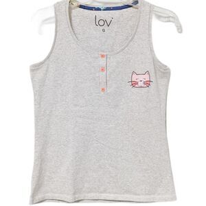 Lovi Sleeveless Cat Henley Tank Top Grey Sleep Lg